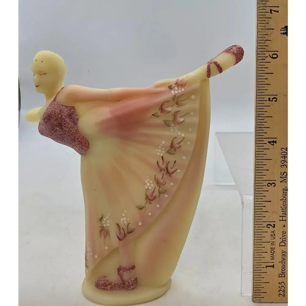 VINTAGE FENTON SATIN BURMESE BALLERINA FIGURINE SIGNED GLOWS
